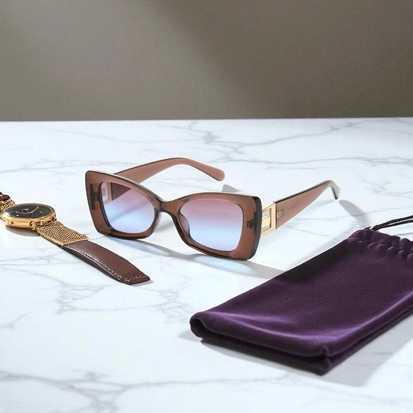 She Wear Accessories - Brown Geometric Sunglasses with Gradient Lenses